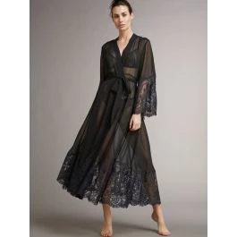 Chiffon Morgenmantel ROSSELLA Schwarz Transparent Von Vivis