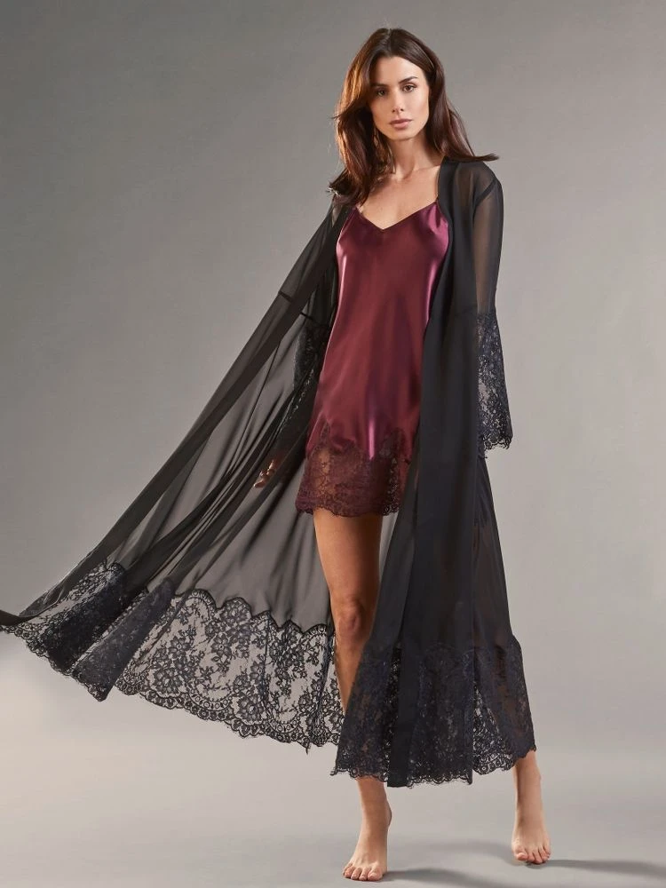 Chiffon Morgenmantel ROSSELLA Schwarz Transparent Von Vivis – Bild 3