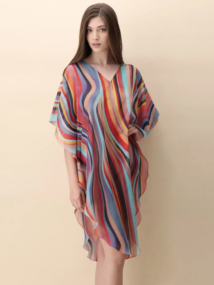 Chiffon Kaftan MULTICOLOR WAVES Bunt Von Luna Di Seta – Bild 3