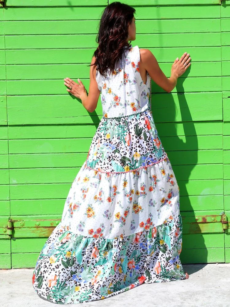 Seidenbatist Strandkleid FANTASIA BIANCO Weiß Grün Von Laetitia Beachwear – Bild 3