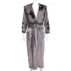 Warmer Hausmantel FREDA Lang Mit Spitze Marjolaine