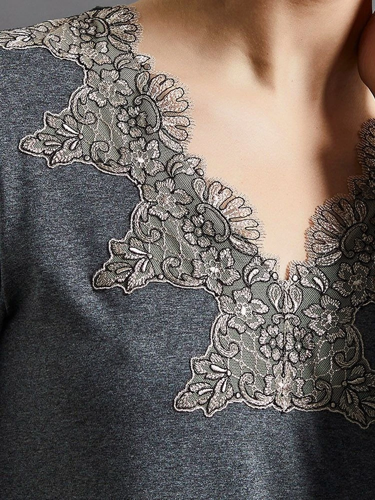 Modal Langarm Nachtkleid ANTHRAZIT Grau Von Fürstenberg – Bild 4