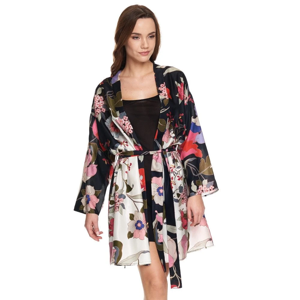 Seide-Baumwolle Kimono FELICIA Schwarz Bunt Von Gattina – Bild 2