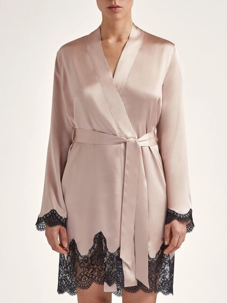 100% Seide Kimono TOI MON AMOUR Altrosa-schwarz Von Aubade – Bild 3