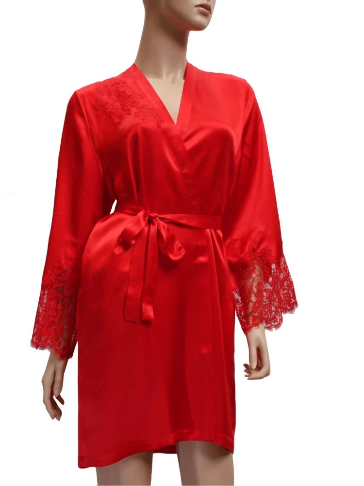 Seide Morgenmantel JARDIN Kurz Mit Spitze Marjolaine – Bild 3