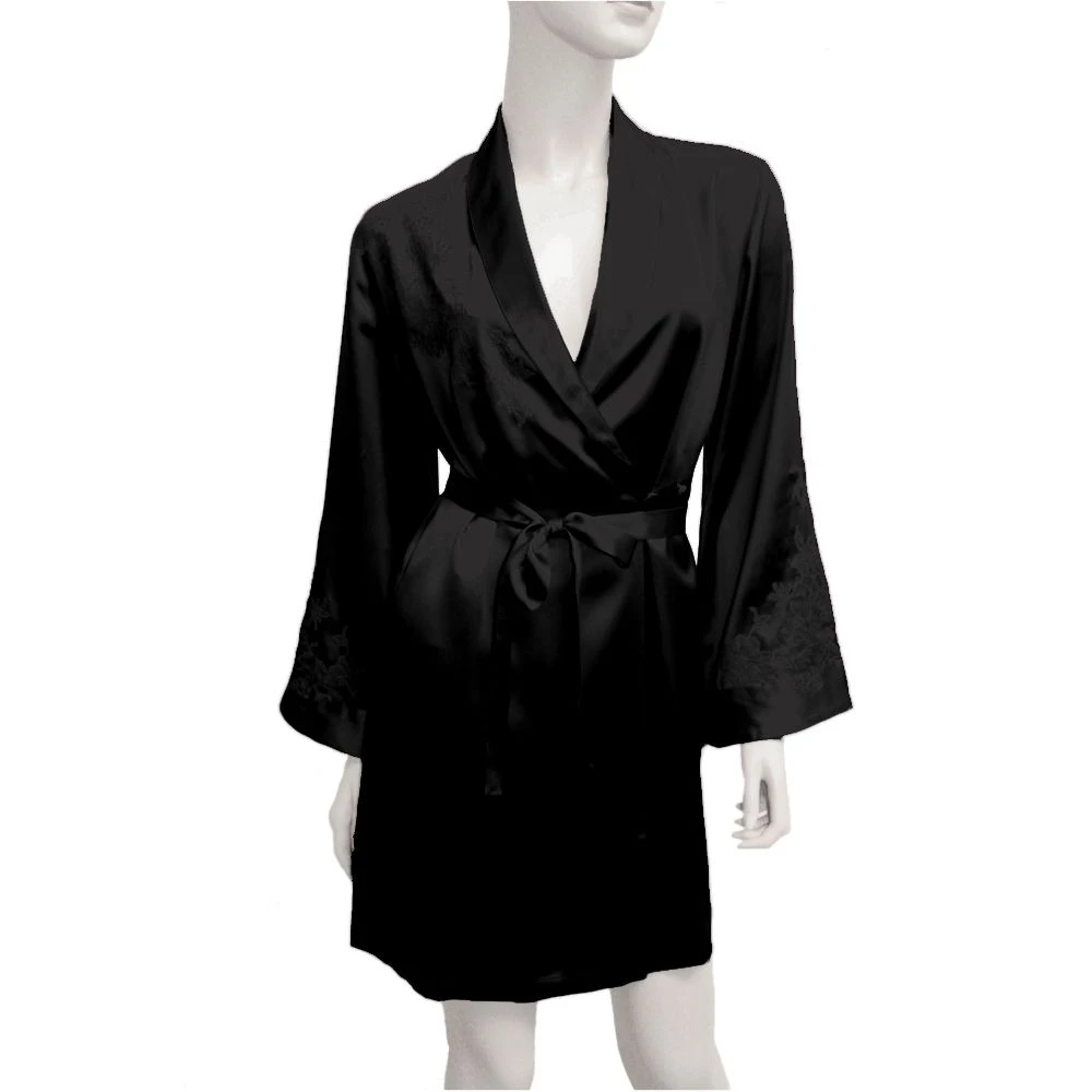 100% Seide Morgenmantel BACCARAT Mit Spitze Von Marjolaine – Bild 6