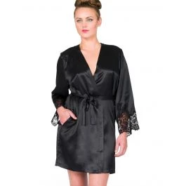 Seide Morgenmantel JARDIN Kurz Mit Spitze Marjolaine