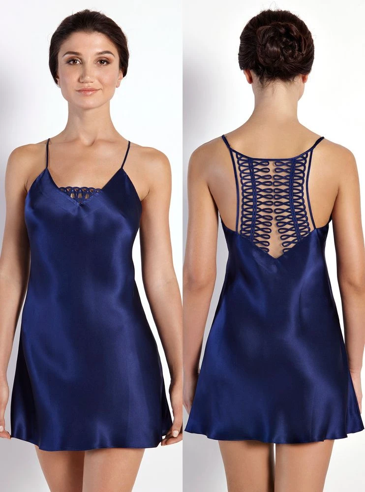 100% Seide Nachthemd HAREM PIPING Kurz Von Luna Di Seta – Bild 2