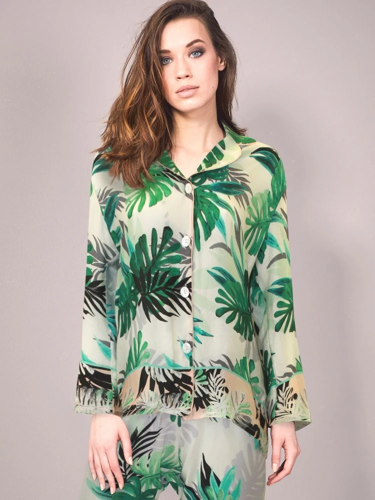 100% Seide Pyjama FARN Weiß Grün Von Eva B. Bitzer – Bild 3