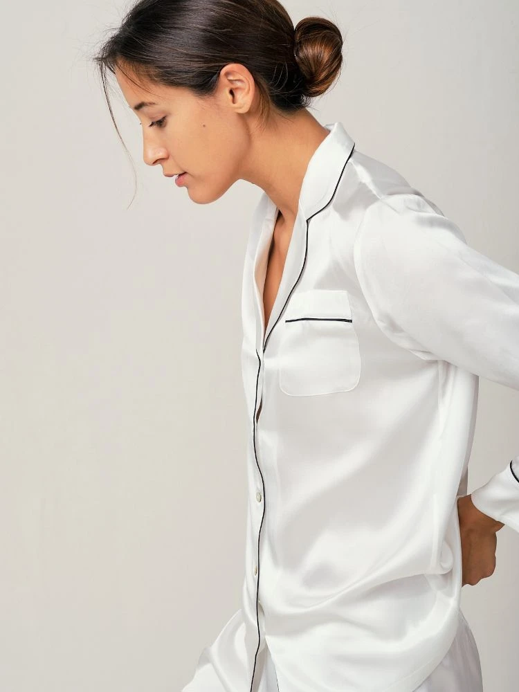 100% Seide Schlafanzug Elisabetha MOONLIGHT WHITE Von Radice – Bild 7