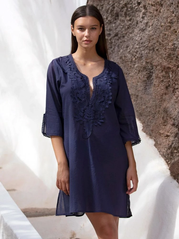 100% Baumwolle Strandtunika NOAM 98 Dunkelblau Von Pain De Sucre – Bild 2