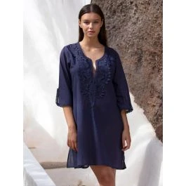 100% Baumwolle Strandtunika NOAM 98 Dunkelblau Von Pain De Sucre